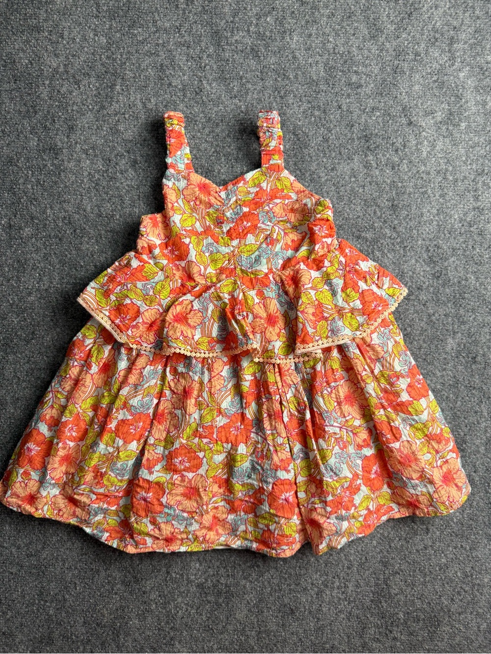Shabby Chic Toddler Girl 4T  Orange and Teal Floral Smocked Sundress